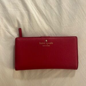 Kate Spade large slim bifold wallet, red leather